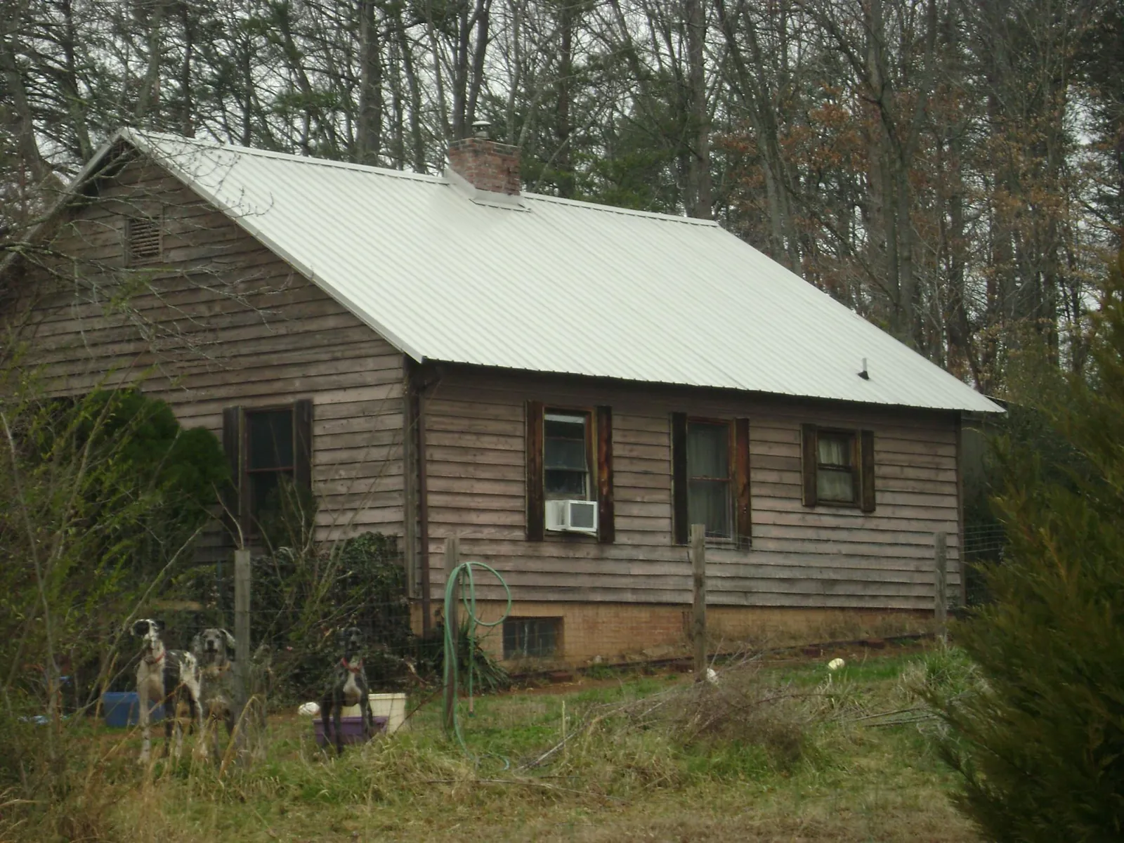 White metal roof on an old wood sided farmhouse, from a Asphalt Shingle Roof Repair job in West Monroe